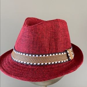 Red size 2/4 Striped trim fedora. New.